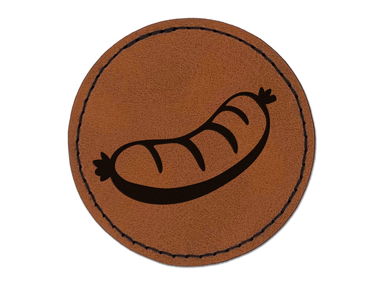 Oktoberfest Wiener Sausage Bratwurst Round Iron-On Engraved Faux Leather Patch Applique - 2.5"